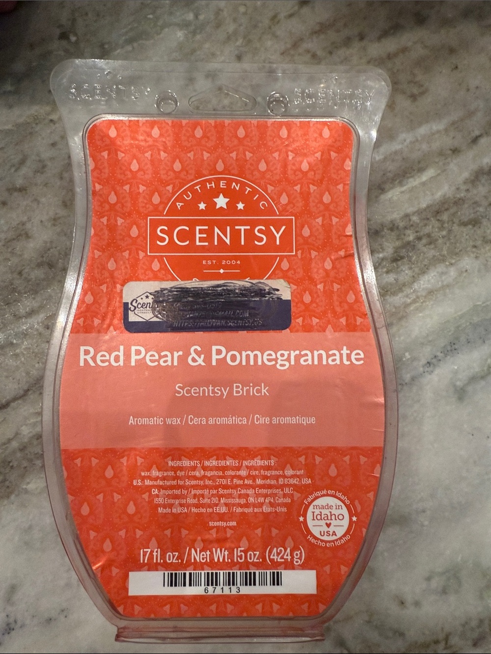 Scentsy Red Pear & Pomegranate Wax Brick - Orange-Red